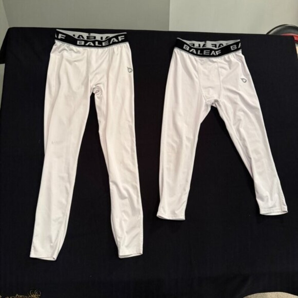 Baleaf White Compression Pants Boys Size Large - 2 pair Baseball Soccer Football